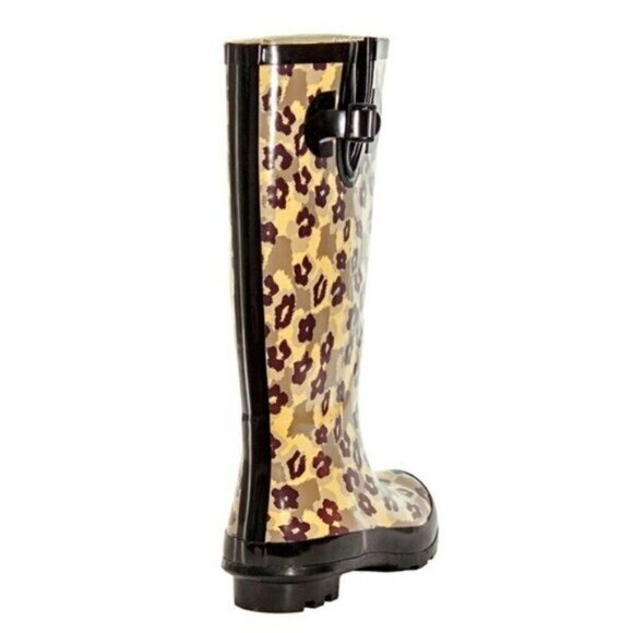 Women's Rainboots, Rubber Tall Rain Boots, RB-1403, Leopard, Size 6 - Picture 3 of 4